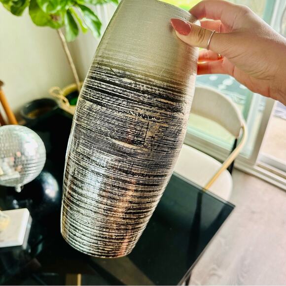 2 Silver Grey Gray Black Floral Flower Tall Vase Kitchen Gadget Storage Display - Picture 2 of 11